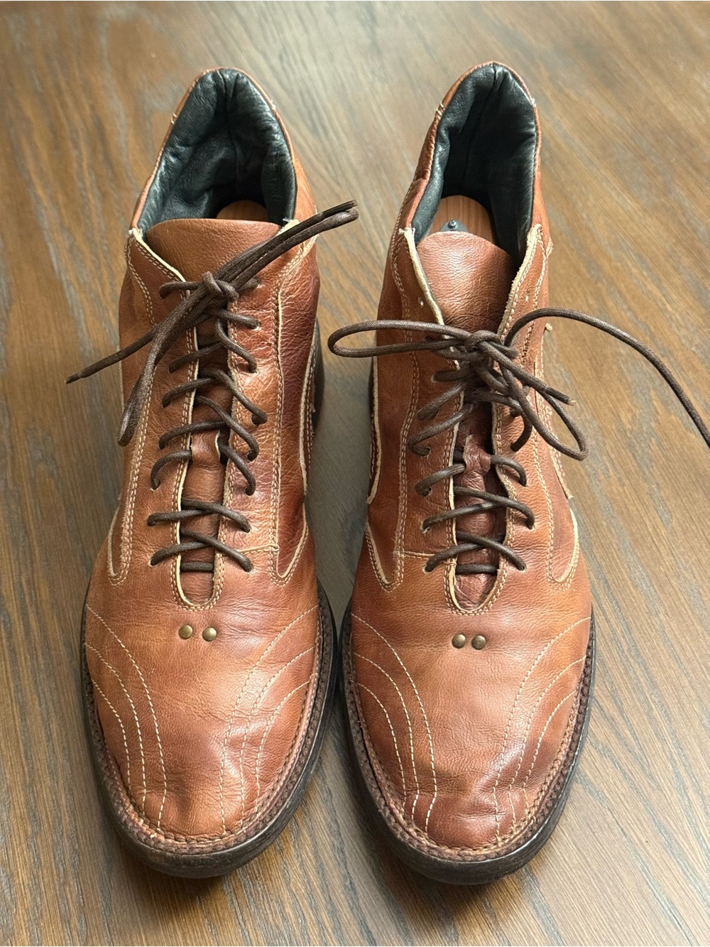 Vintage Vibram Leather Lace-Up Boots | Cognac Brown |